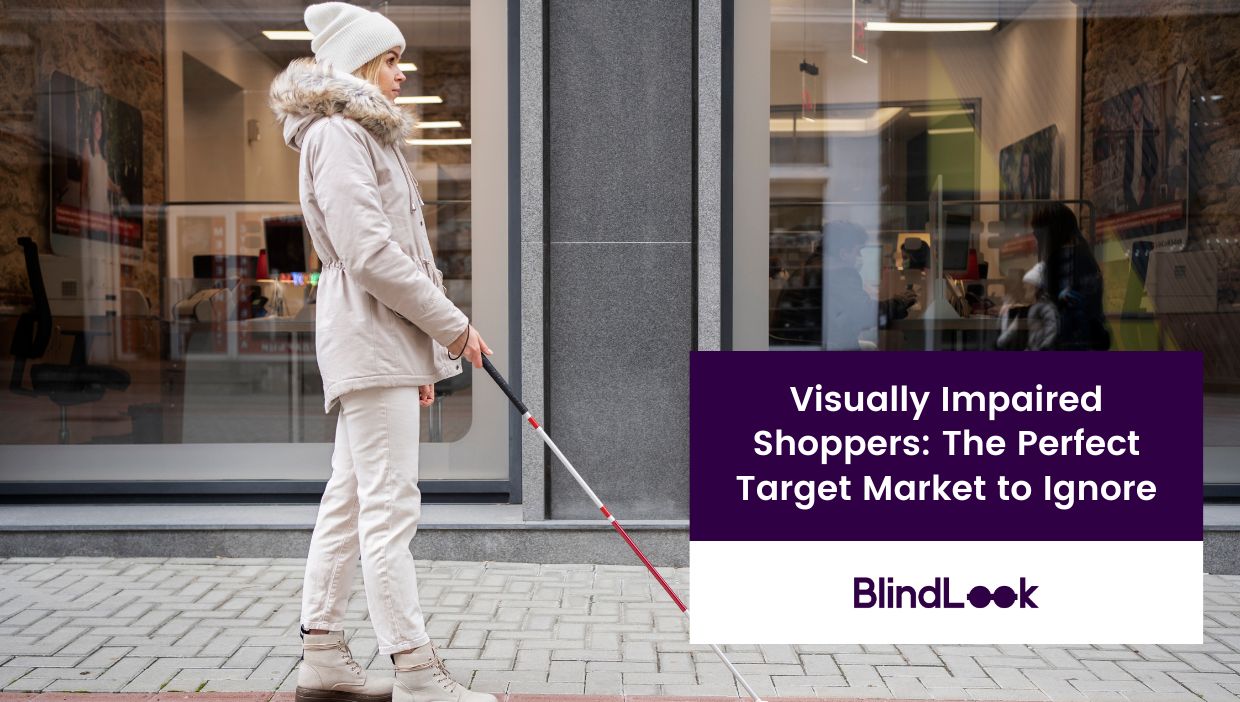 A visually impaired woman walks with a white cane.