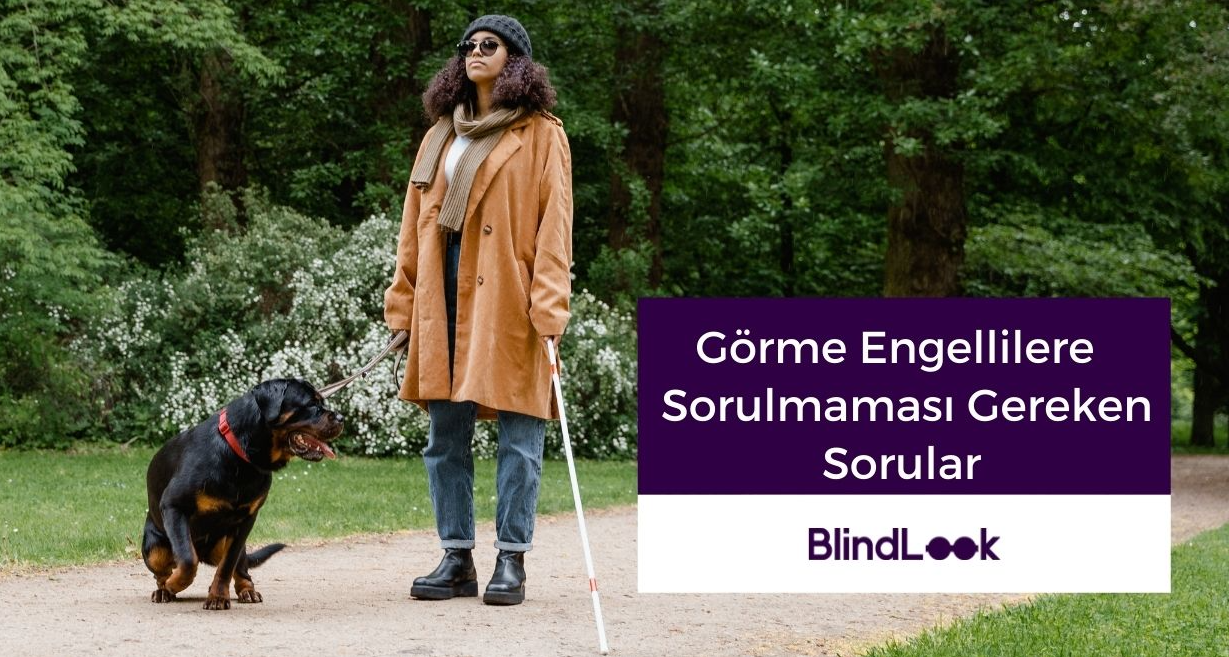 Görme engelli bir kadın ve ona eşlik eden rehber köpeği.