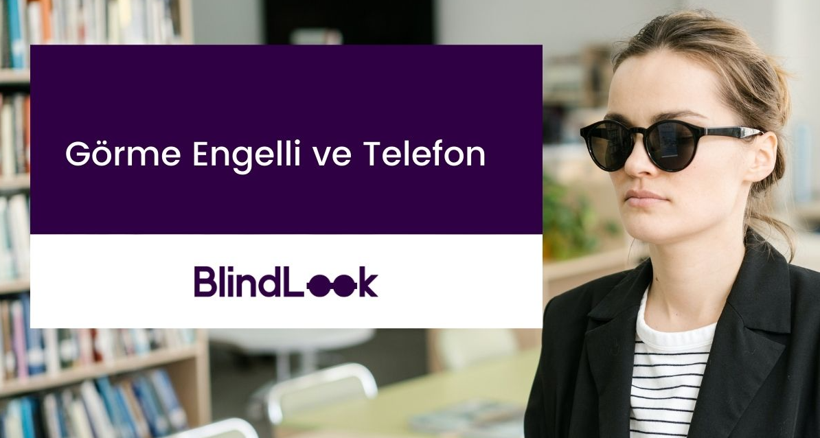 Telefon kullanan bir görme engelli kadın.
